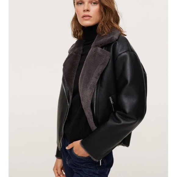 Mango Oversized Aviator Jacket with Shearling Lining NEVER WORN no tags - Picture 3 of 9